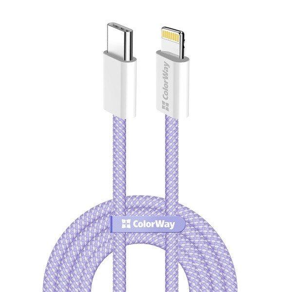 COLORWAY Kábel Type-C CW-CBPDCL061-PU, Apple Lightning, fonott pamut, PD 27W,
1M lila