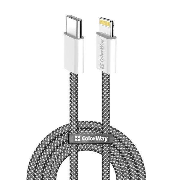 COLORWAY Kábel Type-C CW-CBPDCL061-BK, Apple Lightning, fonott pamut, PD 27W,
1M fekete
