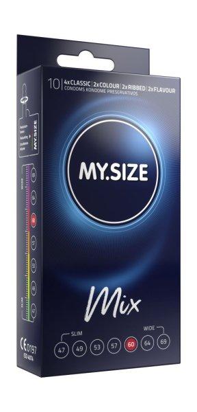 MY SIZE MIX Condoms 60 mm - 4 sima-2 színes-2 bordázott-2 epres óvszer (10
db)