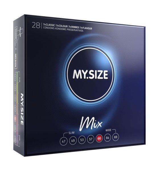 MY SIZE MIX Condoms 60 mm - 7 sima-7 színes-7 bordázott-7 epres óvszer (28
db)