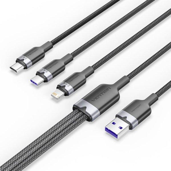 Vention USB 2.0 A Male to 3-in-1 USB-C & Lightning & Micro-B Male 6A Cable 1,5m
Black