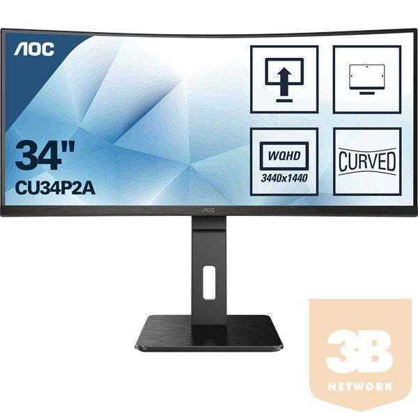 AOC ívelt monitor 34" - CU34P2A 3440x1440, 21:9, 300 cd/m2, 1 ms, HDMIx2,
DisplayPort, USBx4, hangszóró
