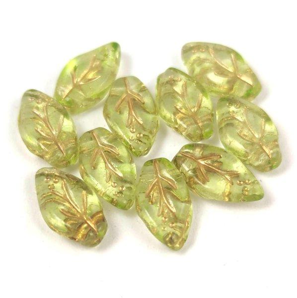 Cherry Leaf gyöngy - végén fúrt cseh préselt gyöngy - Crystal Lime Gold -
6x10mm