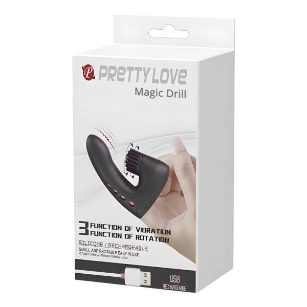 Pretty Love Magic Drill - Szilikon erotikus ujjra húzható masszírozó -
ujjvibrátor - 3 vibrációs és forgatási funkcióval (Fekete)