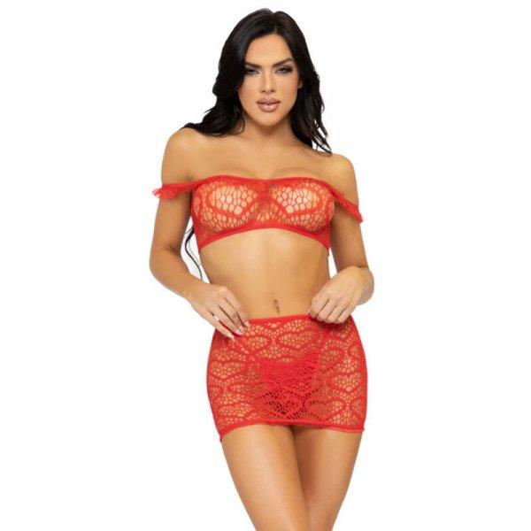 LEG AVENUE – háromdarabos szett: top, mini szoknya, tanga
