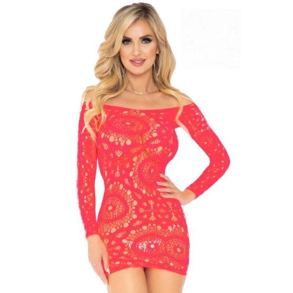 Leg Avenue – Horgolt csipkés mini ruha, piros, egy méretben