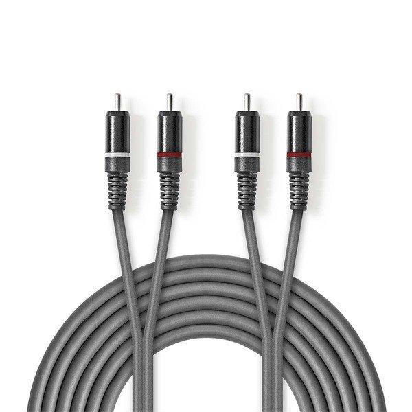 Nedis COTH24200GY30 sztereo audió kábel, 2x RCA férfi, 2x RCA férfi,
Nikkelezett, 3 m, kerek, Sötétszürke