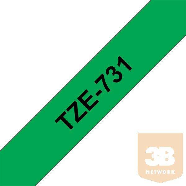 BROTHER Festékszalag TZe-731, Zöld alapon Fekete, Laminált, 12mm 0.47",
8 méter