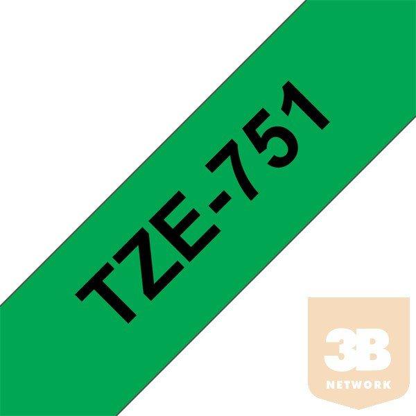 BROTHER Festékszalag TZe-751, Zöld alapon Fekete, Laminált, 24mm 0.94",
8 méter