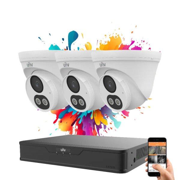 Uniview 3 dome kamerás IP kamera rendszer 4MP színes éjszakai látással
