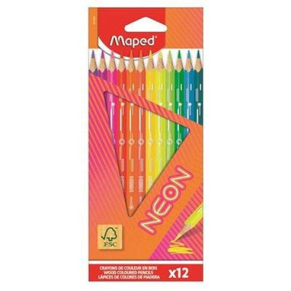 Színes ceruza készlet, háromszögletű, MAPED "Neon", 12
különböző szín