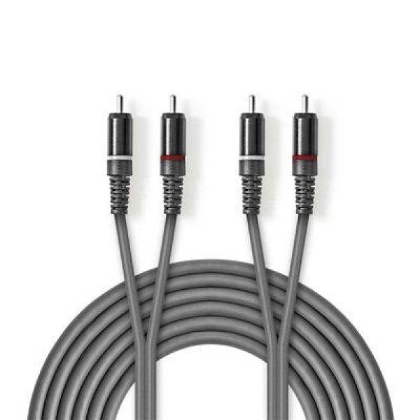 Nedis COTH24200GY30 sztereo audió kábel, 2x RCA férfi, 2x RCA férfi,
Nikkelezett, 3 m, kerek, Sötétszürke