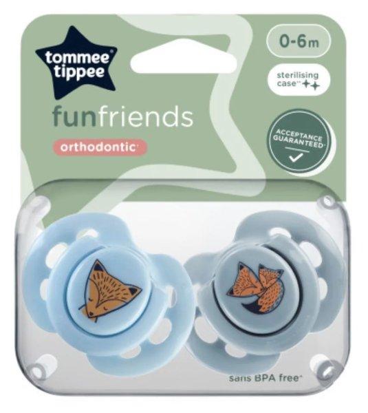 Tommee Tippee Fun Friends játszócumi 0-6 hó 2 db - kék/szürke