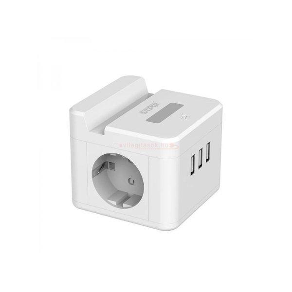 WinningStar - Kocka elosztó - 2-es + 3 x USB + beépített lámpa - 2 m