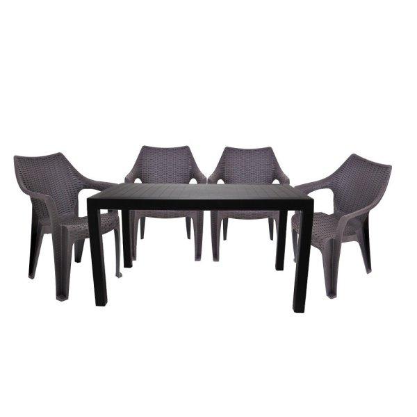 Santorini II New 4 személyes kerti bútor szett, antracit-barna asztallal, 4 db
Tavira rattan székkel N