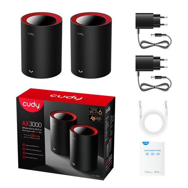 CUDY M3000(2-Pack) kétsávos AX3000 WIFI6 MESH fekete 2,5 gigabit router
(2db-os szett)