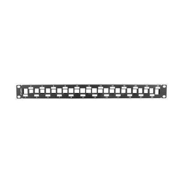 Lanberg PPKS-1224-B 19" 1U üres fekete patch panel 24 db Keystone jack
fogadására, kábeltartóval