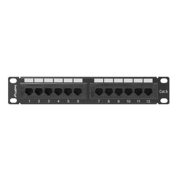 Lanberg PPU6-9012-B 10" 1U 12port Cat.6 UTP árnyékolatlan fekete patch
panel