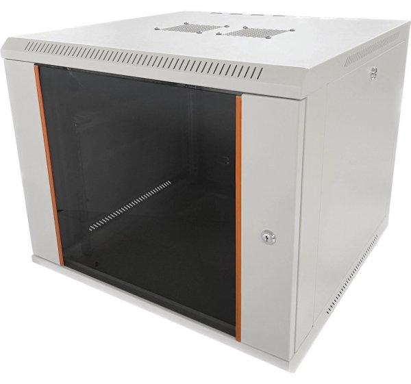 Techson 600 × 450 mély 9U magas, fali 19"-os rackszekrény, üvegajtó,
fehér