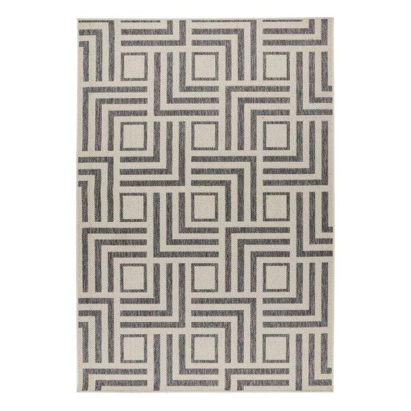 Szőnyeg, geometriai mintás, kül- és beltéri, törtfehér - fekete, 120x170
cm - LABYRINTHE - Butopêa