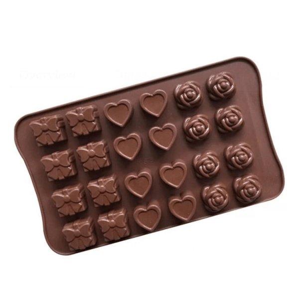 Csokoládé praliné formák, 22x14 cm #Virág, szív, ajándék