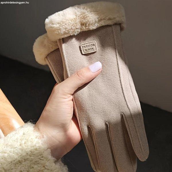 1 pár Női Thermo Plüssvelúr Kesztyű #Khaki
