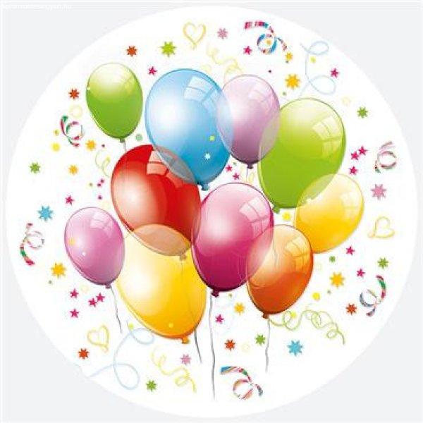 Színes lufis Balloons papírtányér 8 db-os 22,7 cm