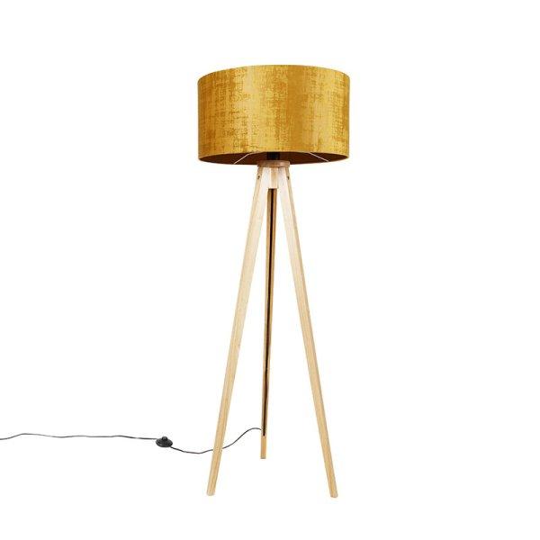 Állólámpa fa lábbal, arany színű szövet árnyékolóval 50 cm - Tripod
Classic