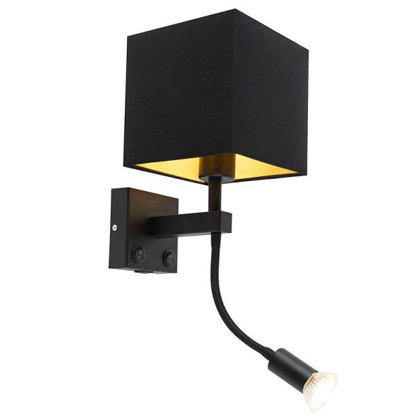 Modern fali lámpa fekete USB-vel és fekete négyzet alakú lámpabúrával -
Zeno