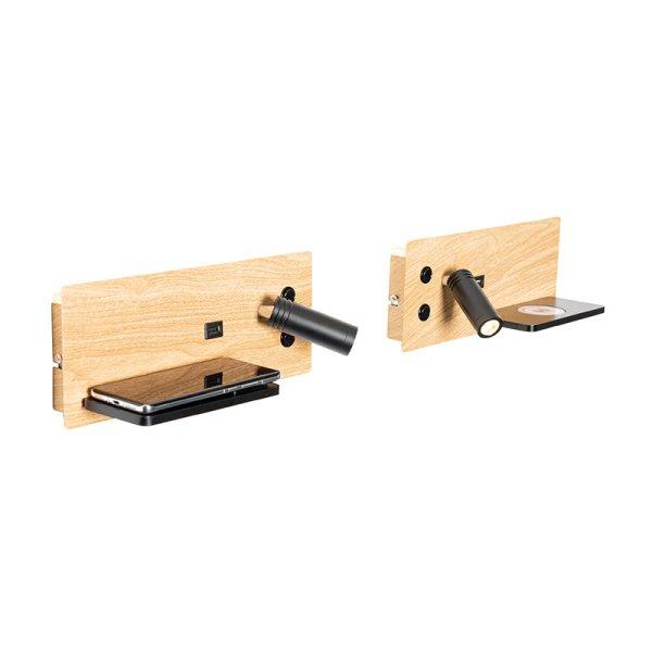 2 db-os falilámpa készlet fekete fával, LED-del, USB-vel és indukciós
töltővel - Riza