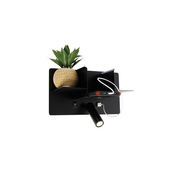 Modern fali lámpa fekete, LED-del és USB-vel - Thijs
