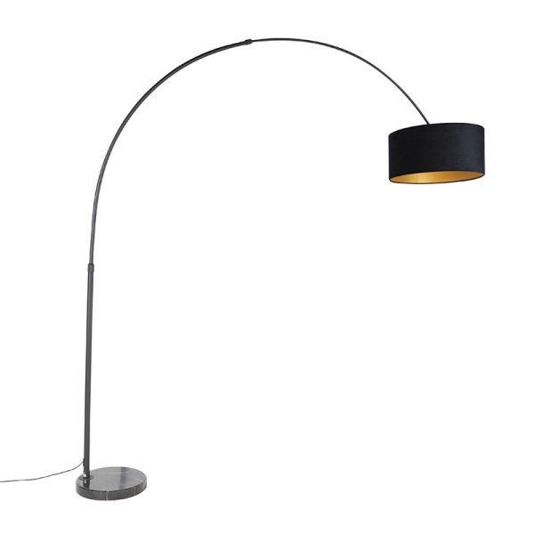 Ív lámpa fekete bársony árnyékolóval fekete arannyal 50 cm - XXL