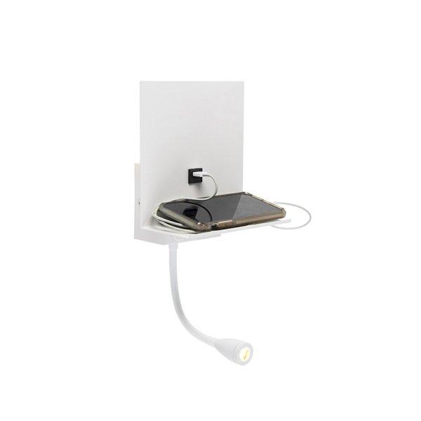 Modern fali lámpa fehér USB-vel és rugalmas karral - Flero