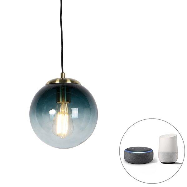 Okos függőlámpa sárgarézzel és óceánkék üveggel 20 cm, beleértve a
Wifi ST64-et - Pallon
