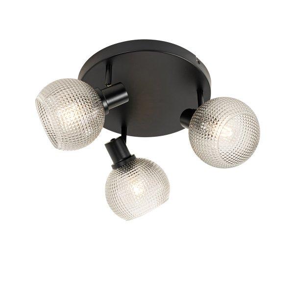 Design spotlámpa fekete füstüveggel 3-lámpás kerek - Chico