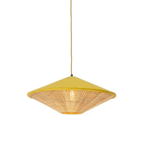 Rusztikus függőlámpa sárga bársony és rattan 60 cm - Frills Can
