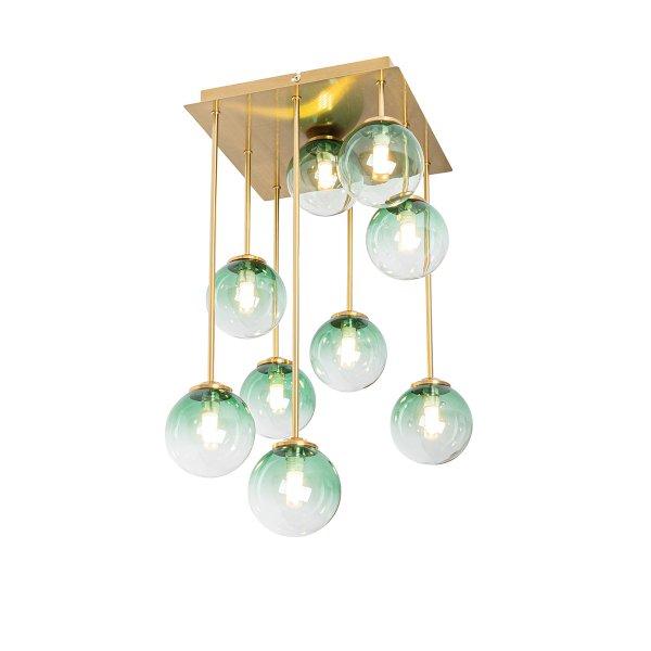 Art Deco mennyezeti lámpa arany zöld üveggel 9-lámpás - Athén