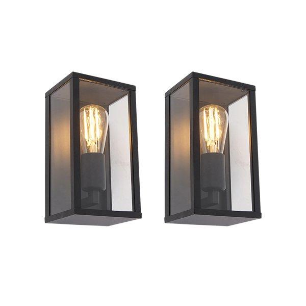 2 db-os ipari fali lámpa szett fekete 26 cm IP44 - Charlois