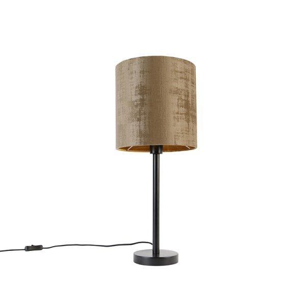 Modern asztali lámpa fekete barna árnyékolóval 25 cm - Simplo