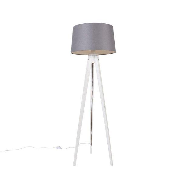 Modern állványos lámpa fehér, lenvászon árnyékolóval sötét szürke 45
cm - Tripod Classic