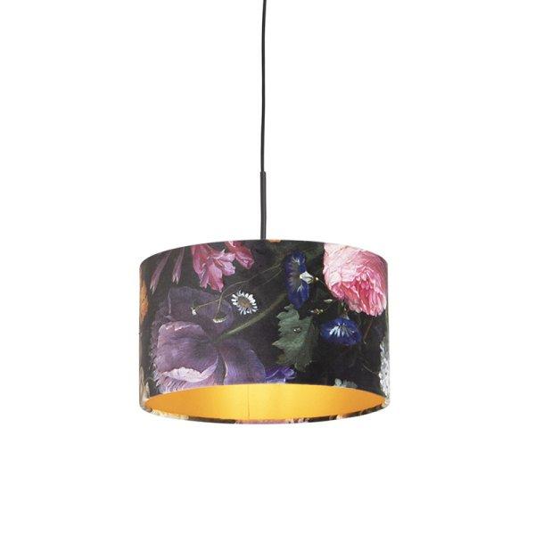 Lógólámpa bársony árnyékolóval, virágmintás, arannyal, 35 cm - Combi