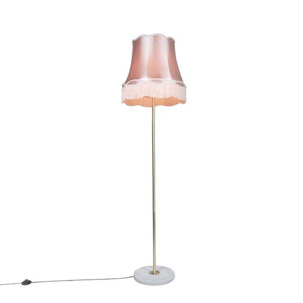 Retro állólámpa sárgarézzel és rózsaszín Granny búrával 45 cm - Kaso