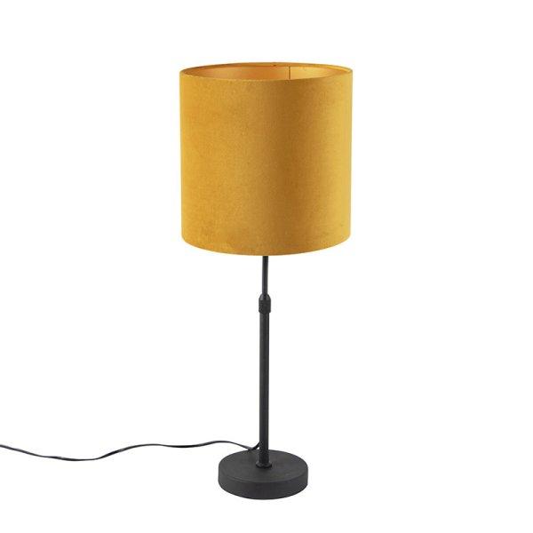 Asztali lámpa fekete sárga bársony árnyékolóval, aranyozott 25 cm - Parte