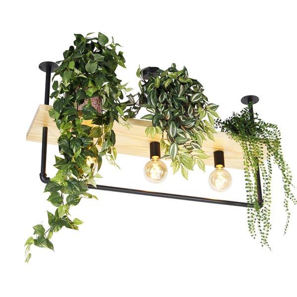 Ipari mennyezeti lámpa fekete fával 3 lámpás - Shelf
