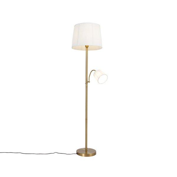 Klasszikus állólámpa bronz szövetbúrával fehér olvasólámpával - Retro