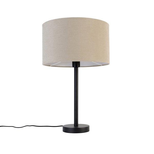 Modern asztali lámpa fekete boucle árnyékolóval világosbarna 35 cm - Simplo