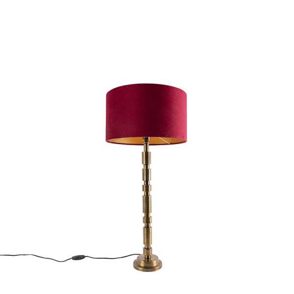 Art Deco asztali lámpa bronz 35 cm bársony árnyékolóval piros - Torre