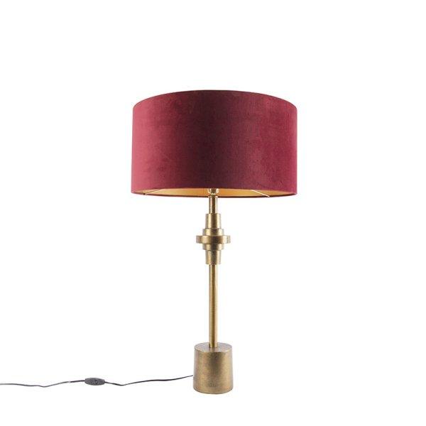 Art Deco asztali lámpa bronz bársony árnyalattal piros 50 cm - Diverso