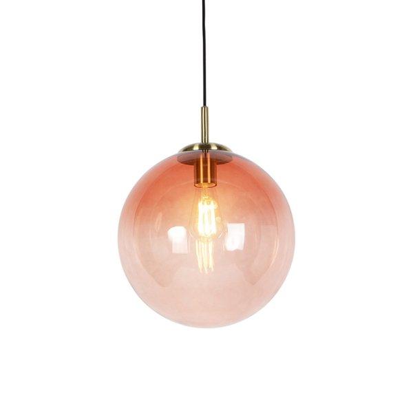 Art Deco lógólámpa sárgarézzel és rózsaszín üveggel 33 cm - Pallon