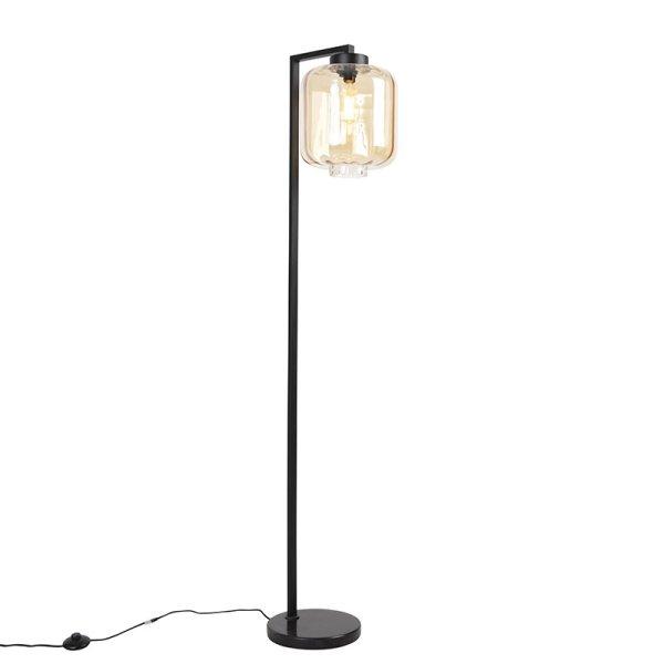 Design állólámpa fekete borostyánüveggel - Qara Down